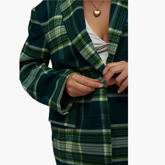 Free People Reggie Oversized Blazer Green Combo Plaid Size Small NWOT - Picture 4 of 6